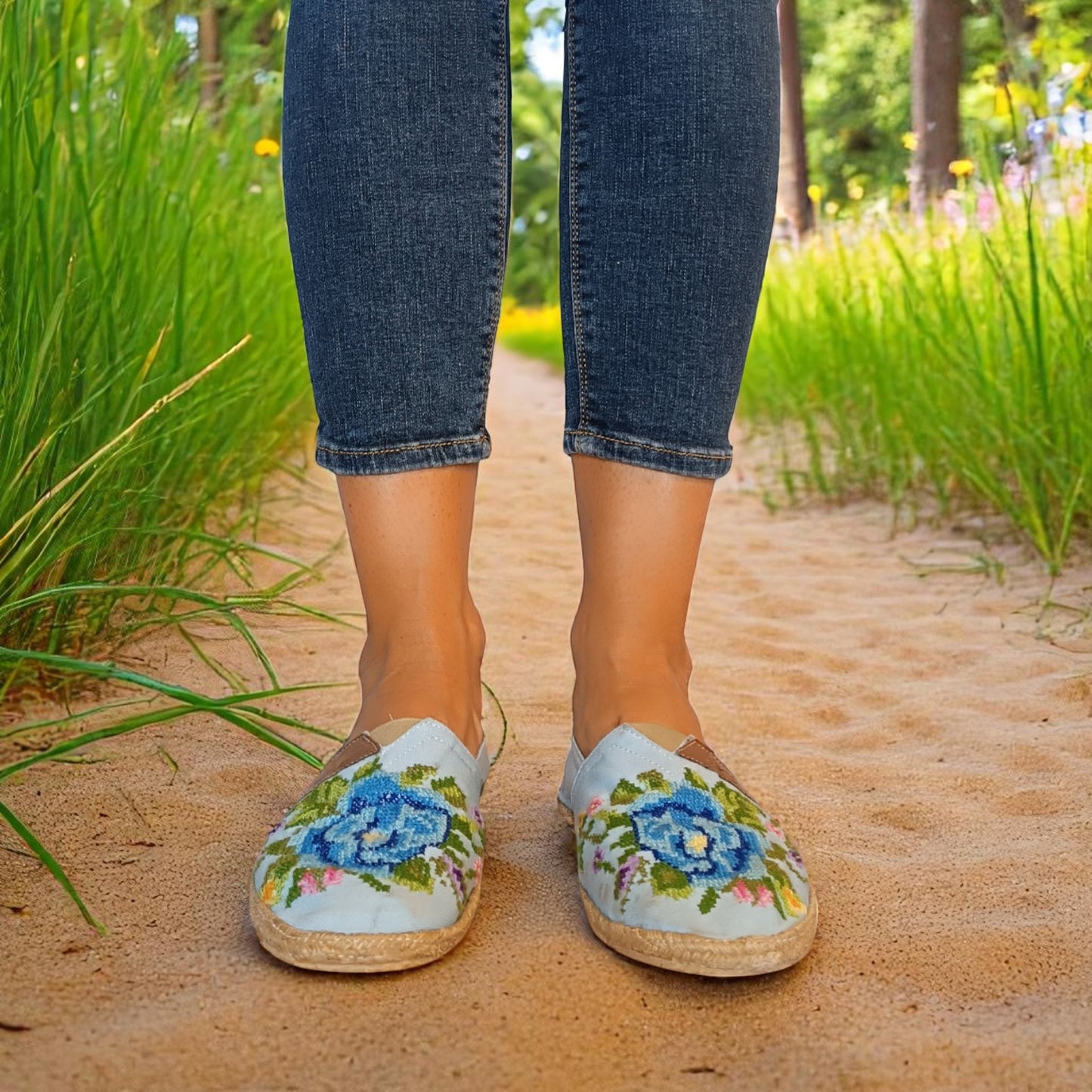 Espadrilles, bestickt PUNTO DE CRUZ - AZUL