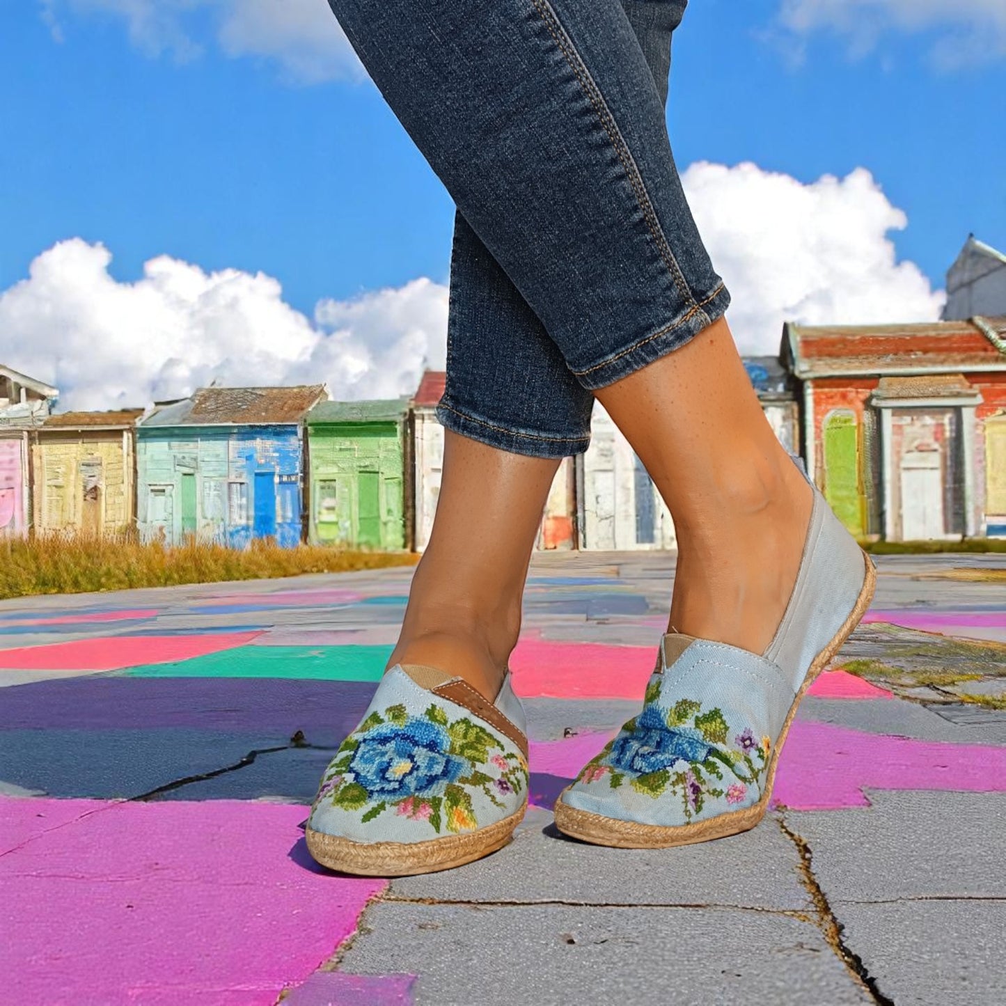 Espadrilles, bestickt PUNTO DE CRUZ - AZUL