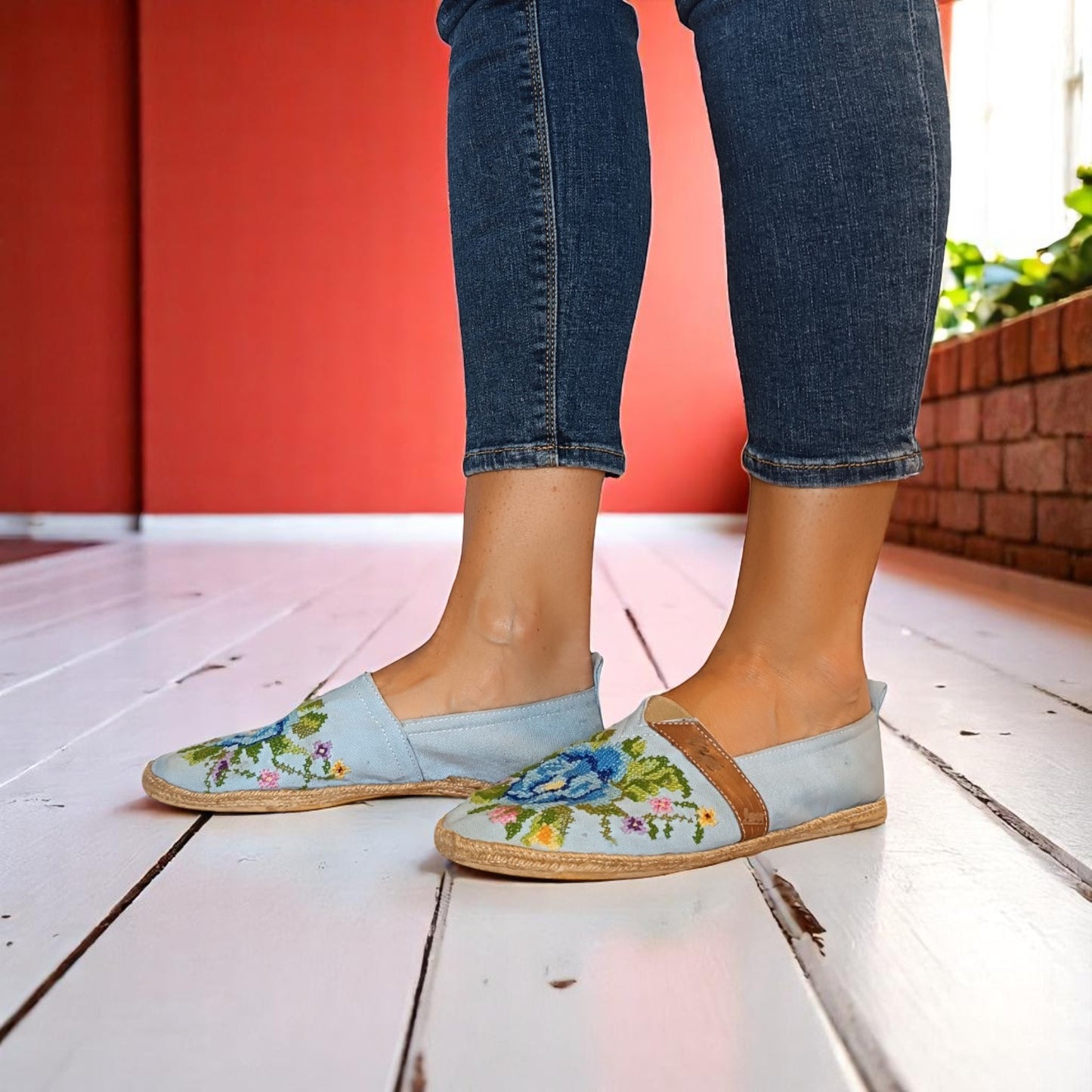 Espadrilles, bestickt PUNTO DE CRUZ - AZUL